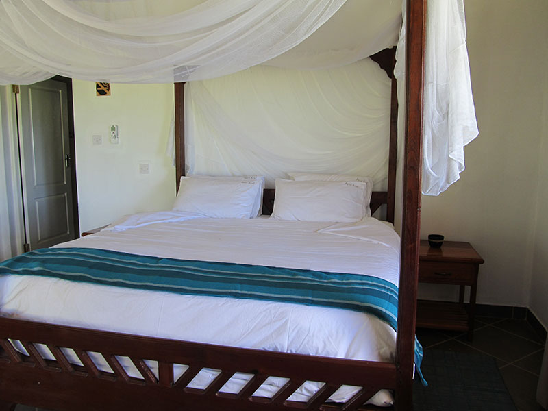 Bright bedroom with crisp white linen